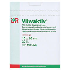 VLIWAKTIV Aktivkohle-Saugkomp.steril 10x10 cm 20 Stck - Vorderseite