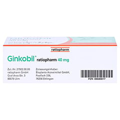 Ginkobil® ratiopharm 40mg mit Ginkgo biloba 120 Stück N3 - Unterseite