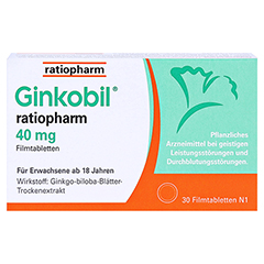 Ginkobil® ratiopharm 40mg mit Ginkgo biloba 30 Stück N1 - Vorderseite