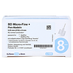 BD MICRO-FINE+ 8 Pen-Nadeln 0,25x8 mm 100 Stück - Unterseite