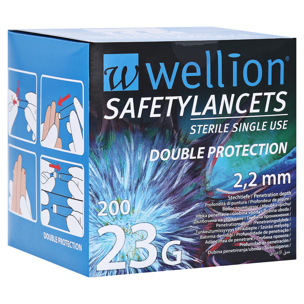 WELLION Safetylancets 23 G Sicherheitseinmallanz. 200 Stück
