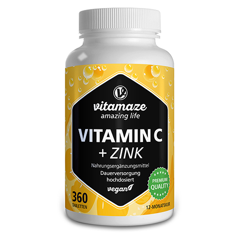 VITAMIN C 1000 mg hochdosiert+Zink vegan Tabletten 360 Stck