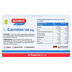 MEGAMAX L-Carnitin 500 mg Kapseln 60 Stück - Rückseite