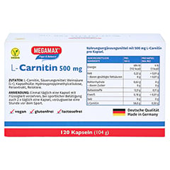 L-Carnitin 500 mg Megamax Kapseln 120 Stück - Rückseite