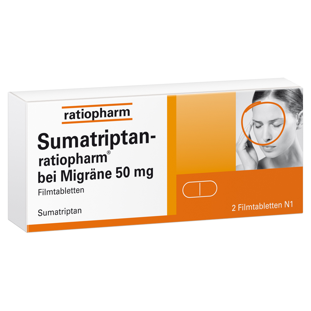 Sumatriptan-ratiopharm bei Migräne 50mg Filmtabletten 2 Stück