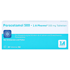 Paracetamol 500-1A Pharma 20 Stück N2 - Vorderseite
