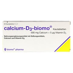 CALCIUM-D3-biomo Kautabletten 500+D 20 Stück - Vorderseite