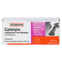 Cetirizin-ratiopharm bei Allergien 100 Stück N3 - Vorderseite