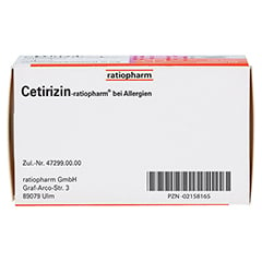 Cetirizin-ratiopharm bei Allergien 100 Stück N3 - Unterseite