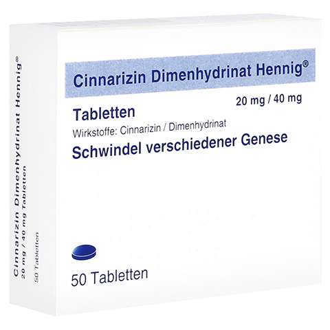 CINNARIZIN Dimenhydrinat Hennig 20 mg/40 mg Tabl. 50 Stck N2