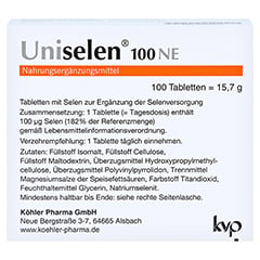 UNISELEN 100 NE Tabletten 1x100 Stück - Rückseite