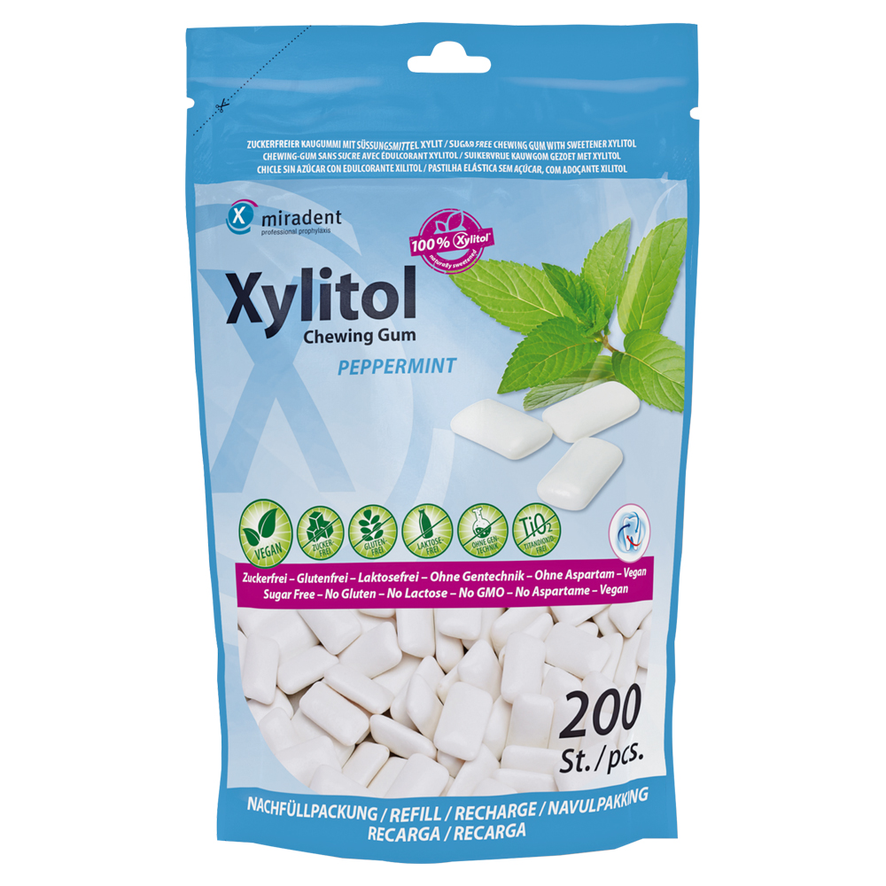 MIRADENT Xylitol Chewing Gum Minze Refill 200 Stück