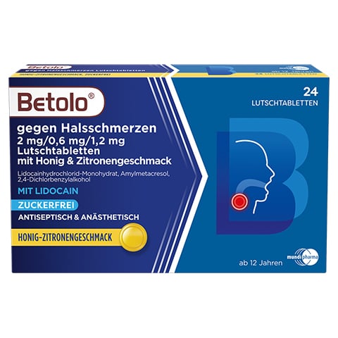 Betolo gegen Halsschmerzen 2mg/0,6mg/1,2mg mit Honig & Zitronengeschmack 24 Stck N1