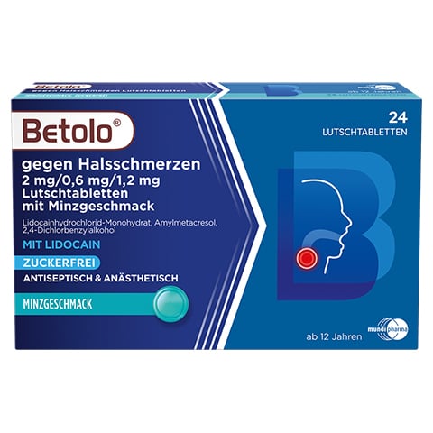 Betolo gegen Halsschmerzen 2mg/0,6mg/1,2mg mit Minzgeschmack 24 Stck N1