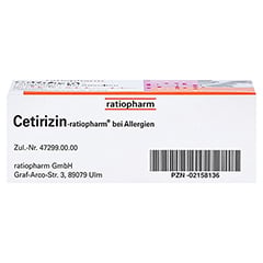 Cetirizin-ratiopharm bei Allergien 7 Stück - Unterseite