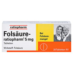 Folsäure-ratiopharm 5mg 20 Stück N1 - Vorderseite