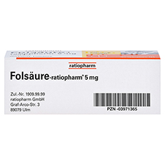 Folsäure-ratiopharm 5mg 20 Stück N1 - Unterseite