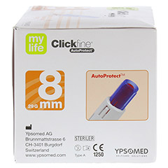 MYLIFE Clickfine AutoProtect Pen-Nadeln 8 mm 29 G 100 Stück - Rechte Seite