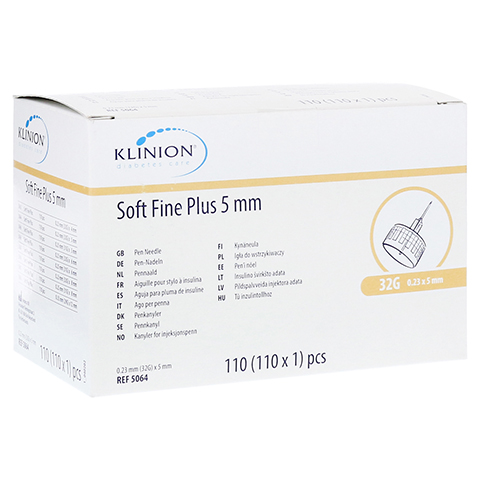 KLINION Soft fine plus Pen-Nadeln 5mm 32 G 0,23mm +Kanlen-Box 110 Stck