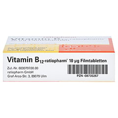 Vitamin B12 ratiopharm 10 µg Filmtabletten 100 Stück N3 - Unterseite