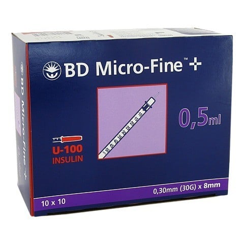 BD MICRO-FINE+ Insulinspr.0,5 ml U100 8 mm 100x0.5 Milliliter