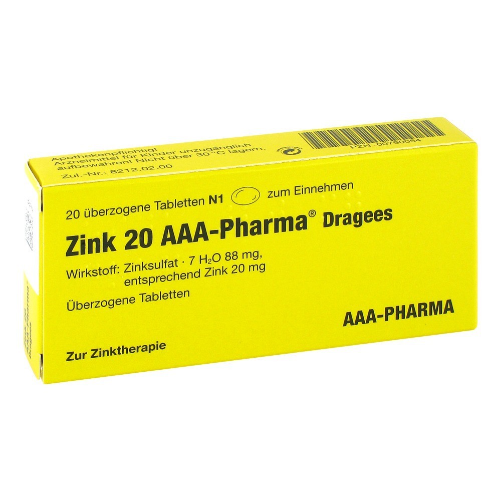 Zink 20 AAA-Pharma Überzogene Tabletten 20 Stück