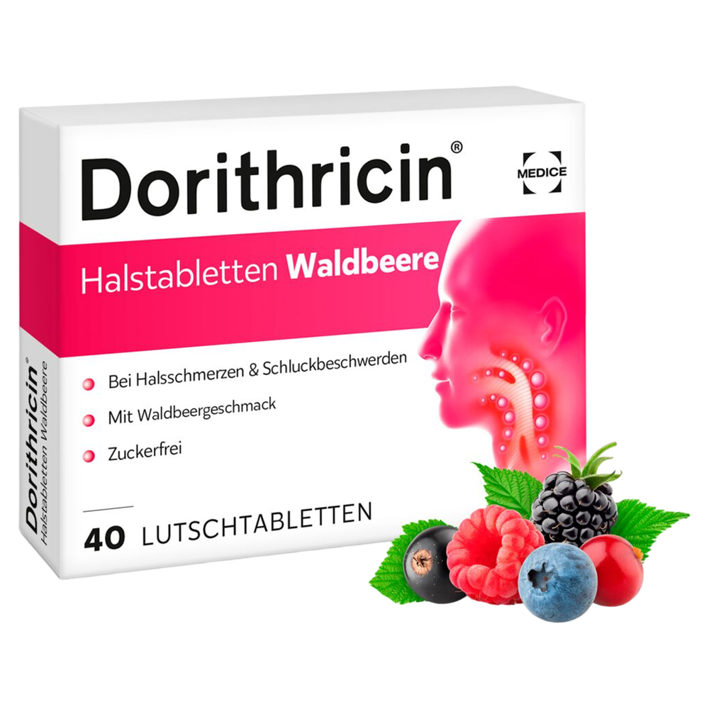 Dorithricin Halstabletten Waldbeere 0,5mg/1,0mg/1,5mg Lutschtabletten 40 Stück