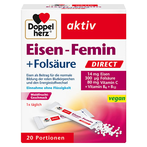 Doppelherz aktiv Eisen-Femin Direct mit Vitamin C + B6 + B12 + Folsure 20 Stck