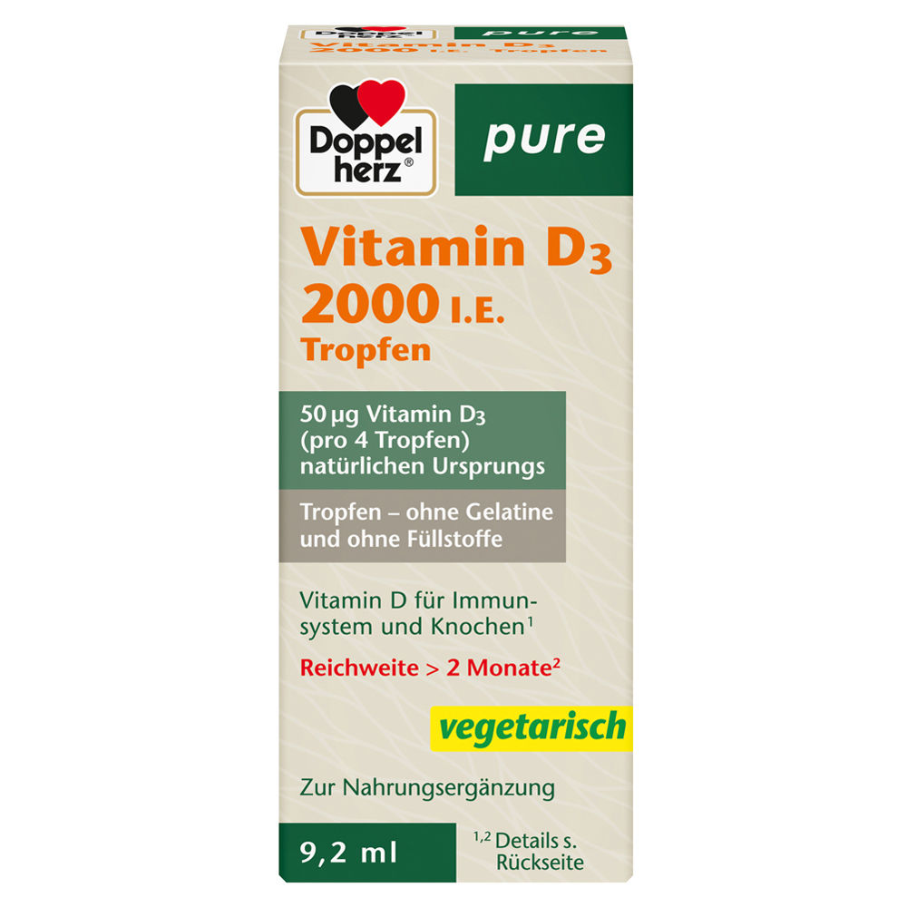 DOPPELHERZ Vitamin D3 2000 I.E. pure Tropfen 9.2 Milliliter