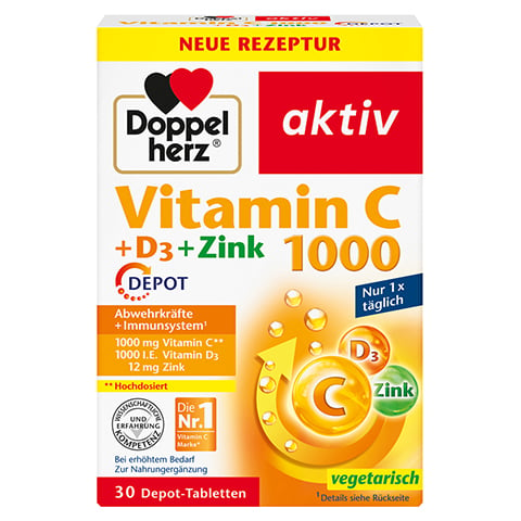 DOPPELHERZ Vitamin C 1000+D3+Zink Depot Tabletten 30 Stck