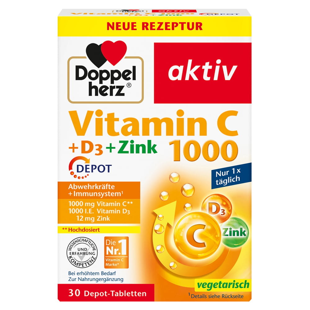 DOPPELHERZ Vitamin C 1000+D3+Zink Depot Tabletten 30 Stück