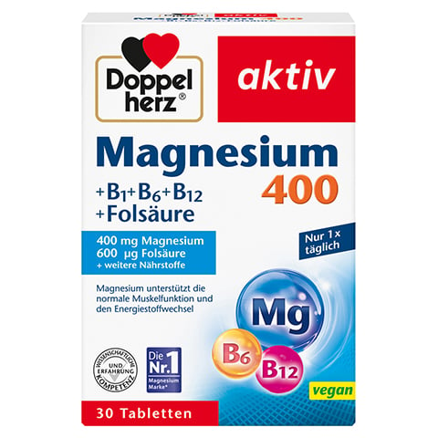Doppelherz aktiv Magnesium 400 mg + B1 + B6 + B12 + Folsäure 30 Stück
