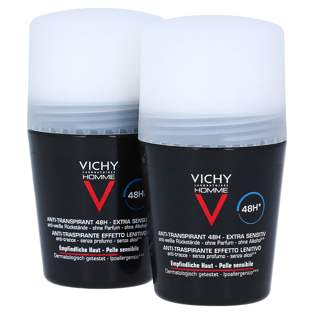 VICHY HOMME Deo Roll-on für sensible Haut 48h DP 2x50 Milliliter