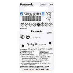 Batterien fr Hrgerte Panasonic PR312 6 Stck - Rckseite
