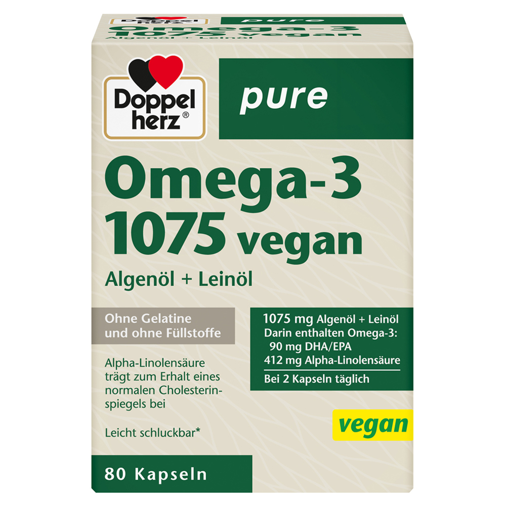 DOPPELHERZ Omega-3 1075 vegan pure Kapseln 80 Stück