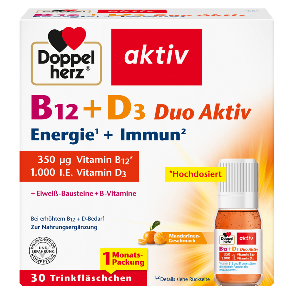 DOPPELHERZ B12+D3 Duo Aktiv Trinkampullen 30 Stück