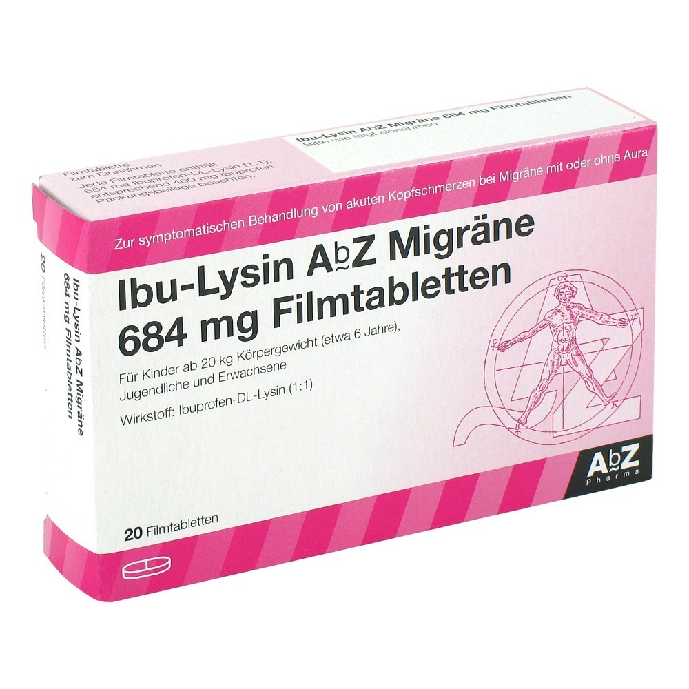 IBU LYSIN AbZ Migräne 684 mg Filmtabletten 20 Stück online bestellen